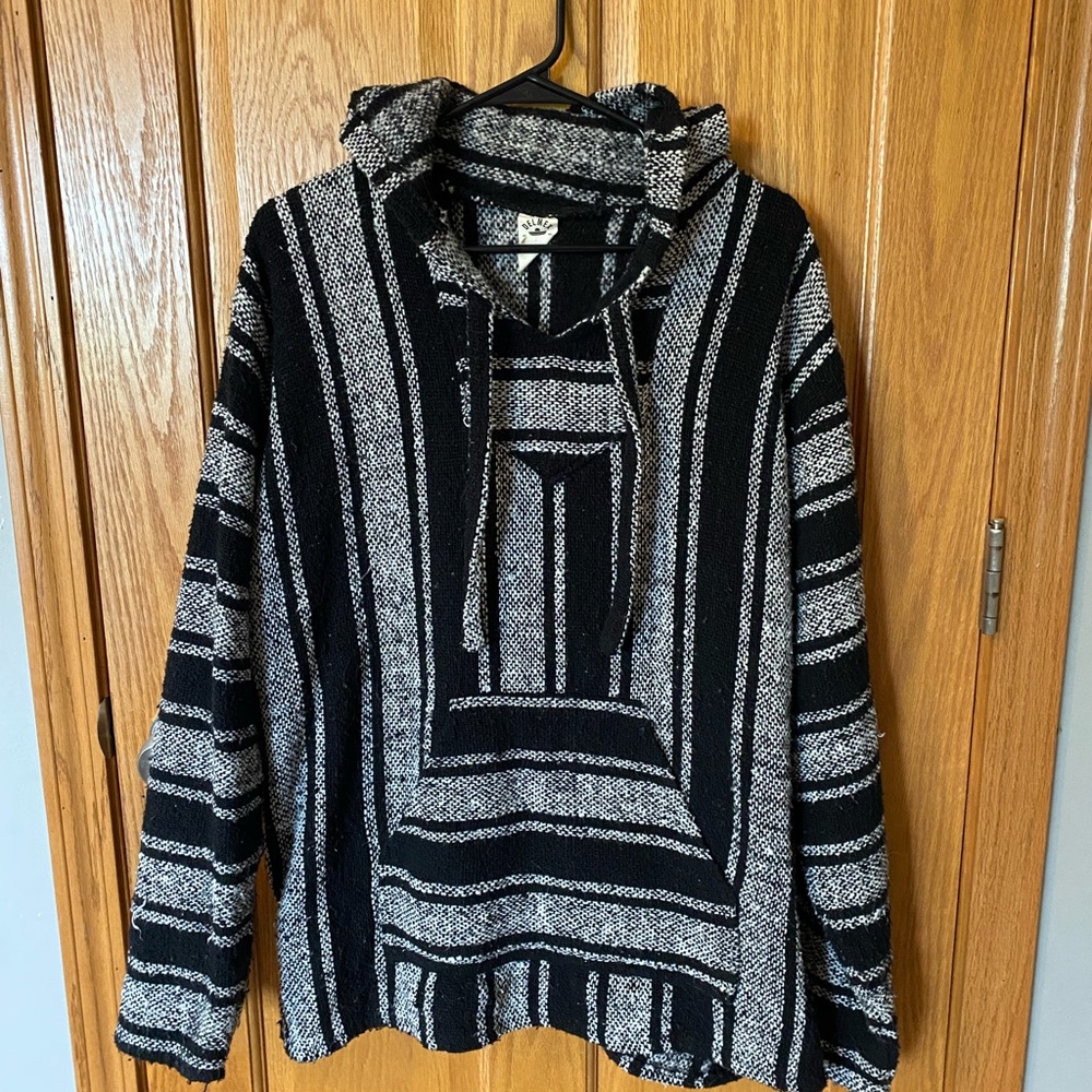 Black and White Striped Baja Sweater